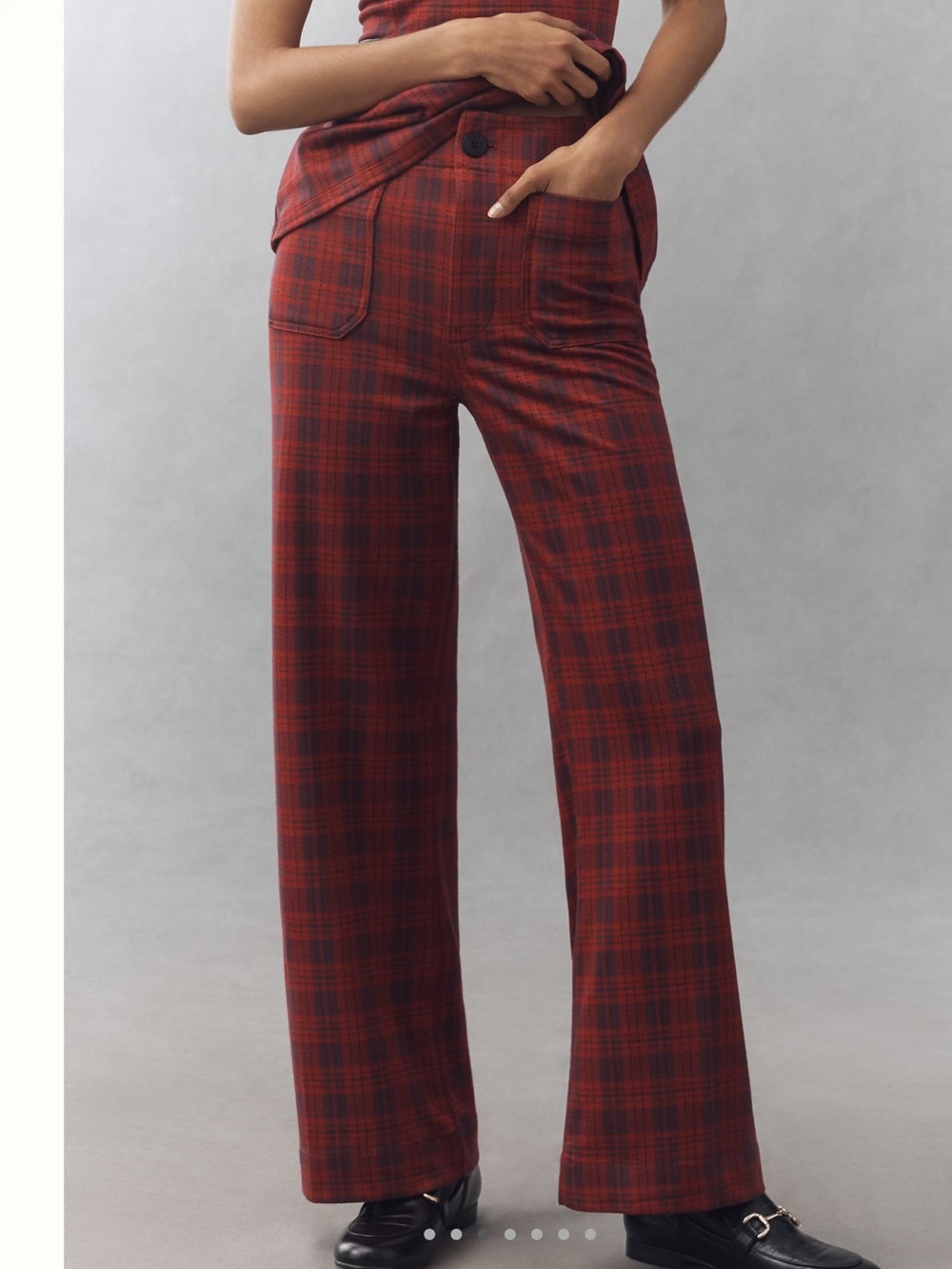 Anthropologie Colette Pants Maeve Wide Leg Full Length New 31 Tartan Red Plaid